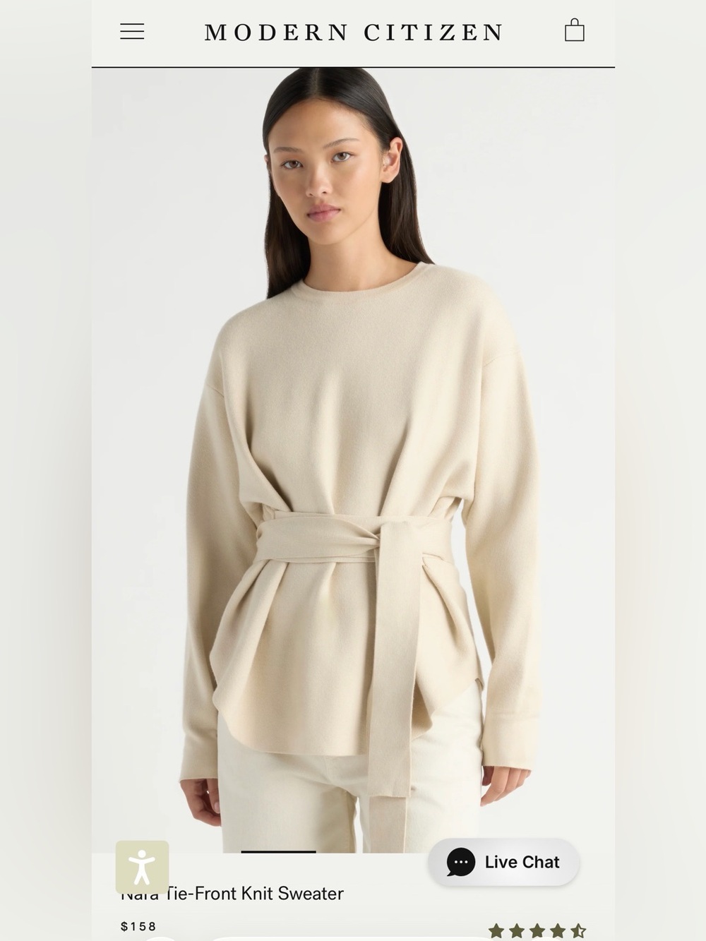 Modern Citizen Nara Tie-Front Knit Sweater. XS. New. Oatmeal Color.